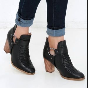 Seychelles Black Leather Heeled Booties with Silver accents